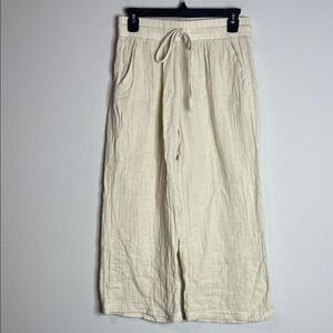 Calme Johnny Was | Women’s Beige Slub Gauzy Cotton Cropped Pants Size Small